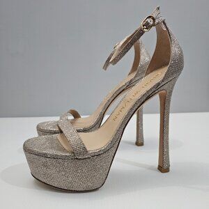 Stuart Weitzman Nudistcurve Hollywood Heels 8.5 Platino Platform Stiletto Sandal